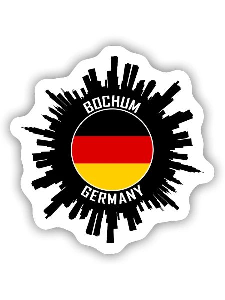Bochum Skyline Deutschland Flagge Reise Souvenir - Sticker Größe S (10 x 10 cm) - Mattweiß - Vorne
