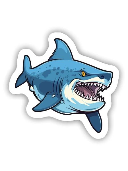 Tigerhai-Karikatur-Kawaii-Aquarellillustration - Sticker Größe S (10 x 10 cm) - Mattweiß - Vorne