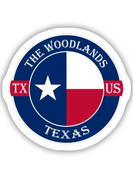 The Woodlands Texas Flag USA Travel Souvenir Badge - Sticker Größe S (10 x 10 cm) - Mattweiß - Vorne
