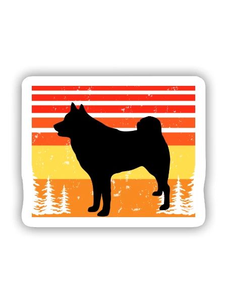 Finnischer Spitz Hundeliebhaber Silhouette Vintage Sonnenuntergang - Sticker Größe S (10 x 10 cm) - Mattweiß - Vorne
