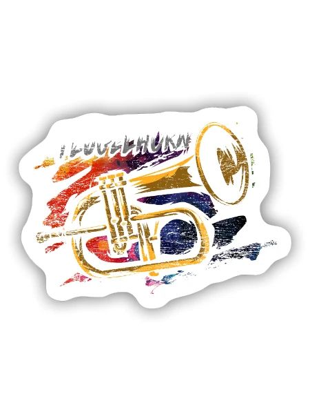 Strahlendes Flügelhorn Musikverein - Sticker Größe S (10 x 10 cm) - Mattweiß - Vorne