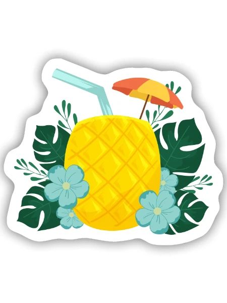 Ananas Drink - Tropischer Cocktail Sommer - Sticker Größe S (10 x 10 cm) - Mattweiß - Vorne