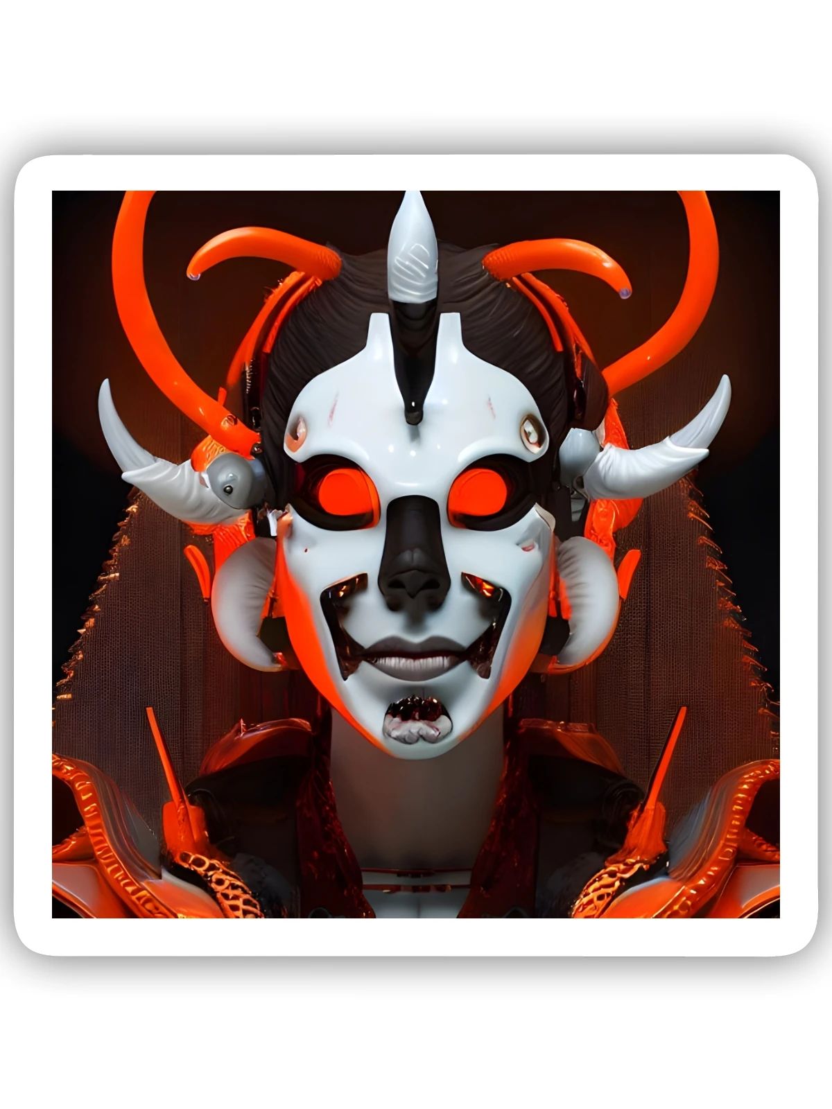 Neon Dämonenmaske Cyberlook - Sticker Größe S (10 x 10 cm) - Mattweiß - Vorne
