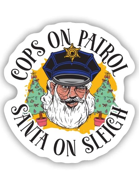 Cops auf Streife Weihnachtsmann auf Schlitten Poli - Sticker Größe S (10 x 10 cm) - Mattweiß - Vorne