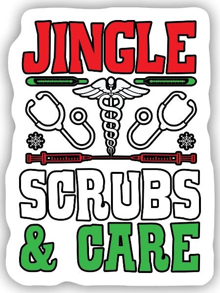 Jingle Scrubs & Care Krankenschwester Weihnachten - Sticker Größe S (10 x 10 cm) - Mattweiß - Vorne