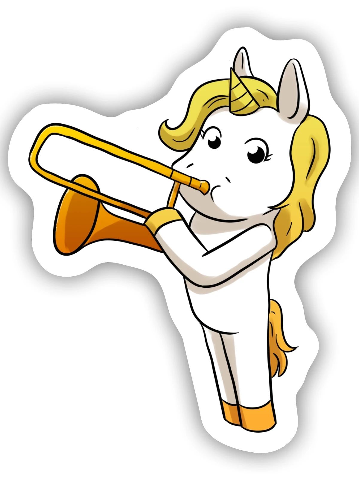 Einhorn Posaune - Sticker Größe S (10 x 10 cm) - Mattweiß - Vorne