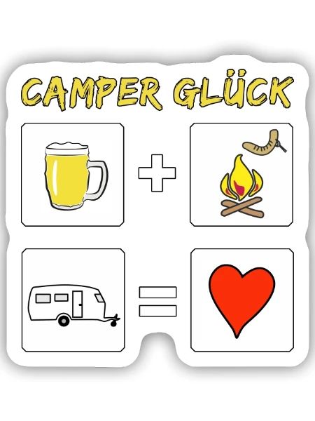 camper glück wohnwagen - Sticker Größe S (10 x 10 cm) - Mattweiß - Vorne