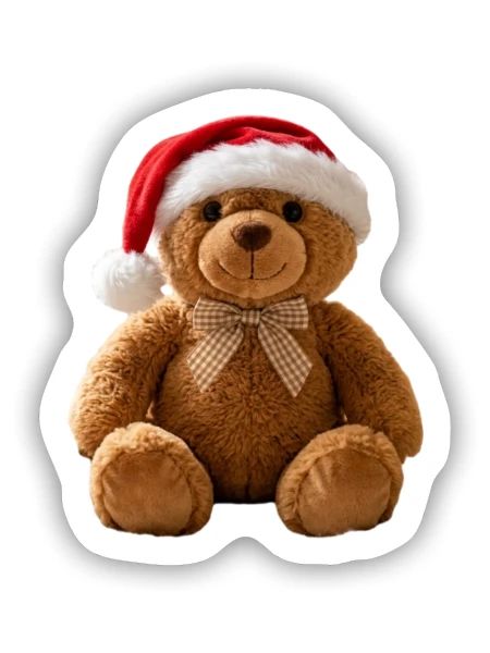 Weihnachts Teddybär mit Santa Hut - Sticker Größe S (10 x 10 cm) - Mattweiß - Vorne