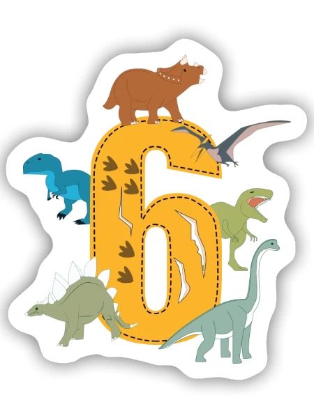6. Geburtstag Junge 6 Jahre alt Dino Dinosaurier - Sticker Größe S (10 x 10 cm) - Mattweiß - Vorne