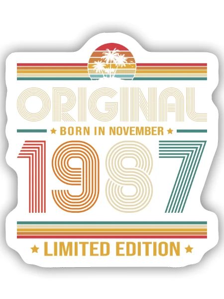 39. Geburtstag Geschenk November Jahrgang 1987 - Sticker Größe S (10 x 10 cm) - Mattweiß - Vorne