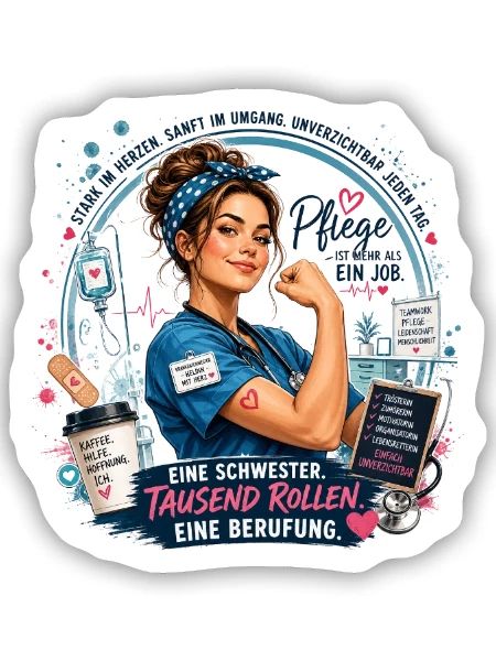 SchwesterPower: Tausend Rollen Berufung - Sticker Größe S (10 x 10 cm) - Mattweiß - Vorne