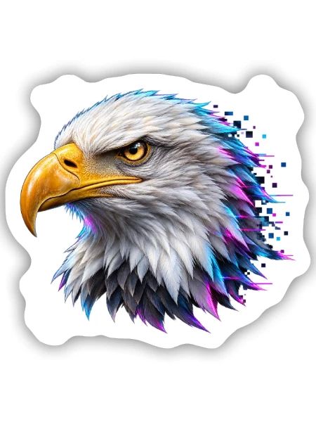 Digitaler Goldadler – Neon-Porträt - Sticker Größe S (10 x 10 cm) - Mattweiß - Vorne