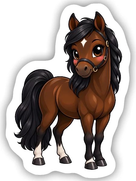 Kawaii Oldenburger – Süßes Warmblutpferd - Sticker Größe S (10 x 10 cm) - Mattweiß - Vorne
