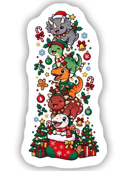Funny Christmas T-Rex Santa Elf Snowman - Sticker Größe S (10 x 10 cm) - Mattweiß - Vorne