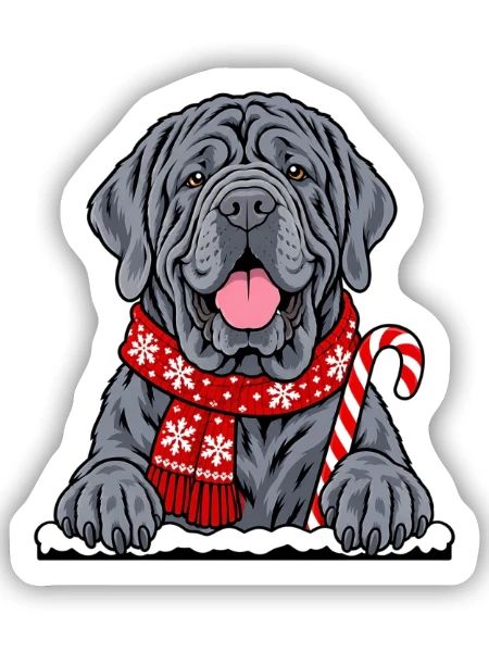 Mastino Napoletano Weihnachten Schal - Sticker Größe S (10 x 10 cm) - Mattweiß - Vorne