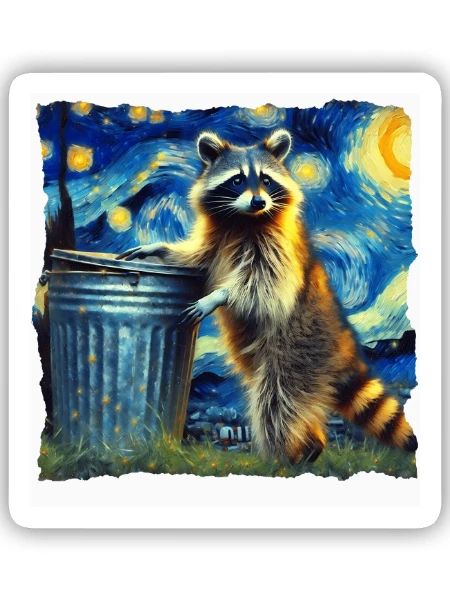 Raccoon Starry Night Waschbär - Sticker Größe S (10 x 10 cm) - Mattweiß - Vorne