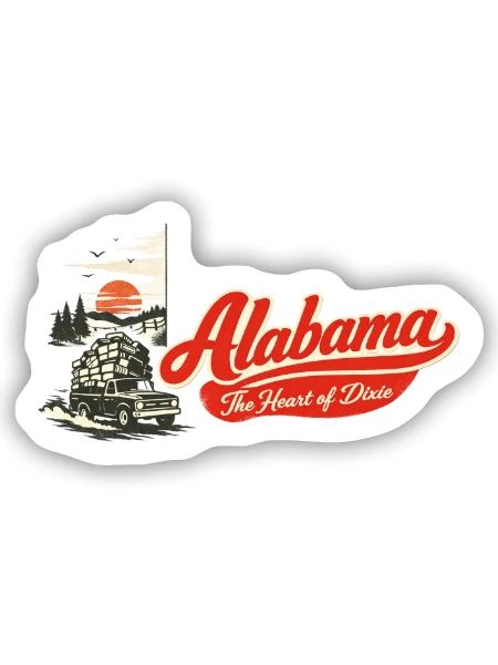Alabama Retro Vintage Pickup Truck Heart of Dixie - Sticker Größe S (10 x 10 cm) - Mattweiß - Vorne