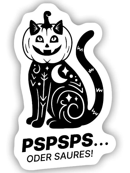 Pspsps oder Saures – Schwarze Katze Halloween - Sticker Größe S (10 x 10 cm) - Mattweiß - Vorne