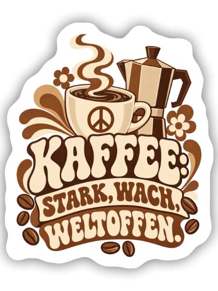 KAFFEE: STARK, WACH, WELTOFFEN. – Statement - Sticker Größe S (10 x 10 cm) - Mattweiß - Vorne