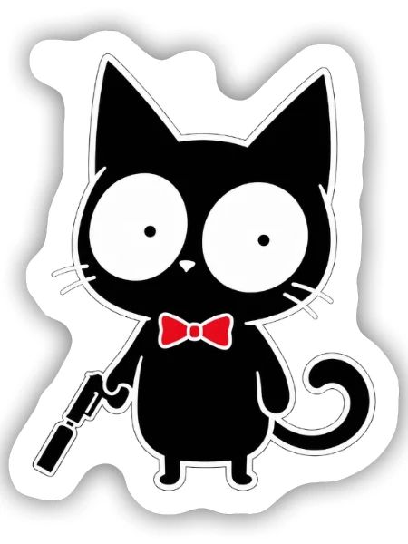 Schwarzer Katzen-Geheimagent mit roter Fliege - Sticker Größe S (10 x 10 cm) - Mattweiß - Vorne