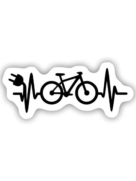  Herzschlag- E-Bike Radfahrer E-MTB Mountainbike - Sticker Größe S (10 x 10 cm) - Mattweiß - Vorne