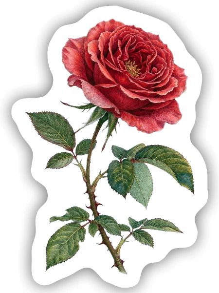 Crimson Rose Botanische Illustration - Sticker Größe S (10 x 10 cm) - Mattweiß - Vorne