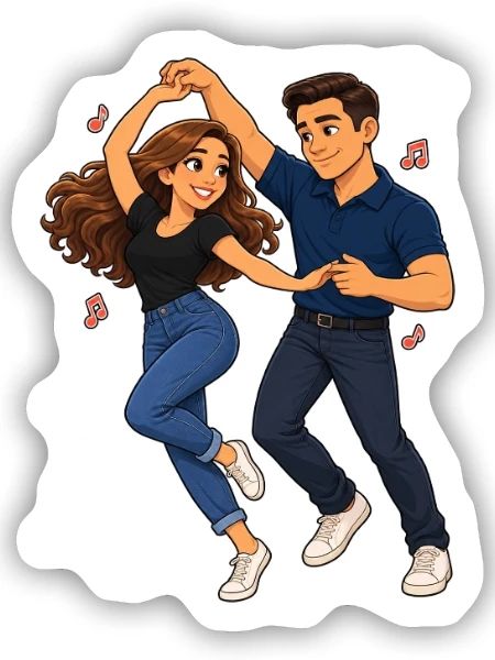 Swinging-Dance-Paar-Illustration - Sticker Größe S (10 x 10 cm) - Mattweiß - Vorne