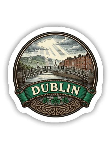 Dublin Ireland Reiseabzeichen Ha'penny Bridge Geschenk - Sticker Größe S (10 x 10 cm) - Mattweiß - Vorne