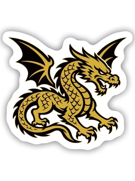 Goldener Drache mit ausgebreiteten Flügeln - Sticker Größe S (10 x 10 cm) - Mattweiß - Vorne