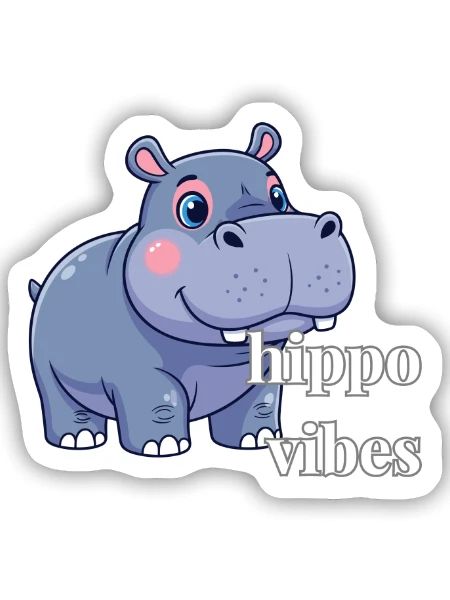 Hippo Vibes: Niedlicher Cartoon-Hippo - Sticker Größe S (10 x 10 cm) - Mattweiß - Vorne