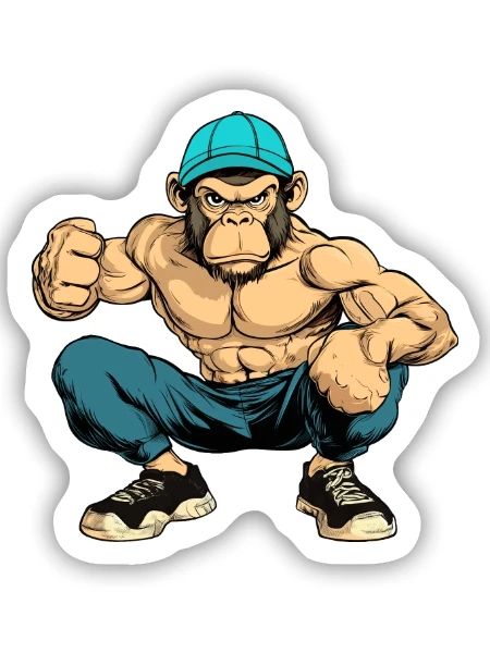 Fitness Affen - Sticker Größe S (10 x 10 cm) - Mattweiß - Vorne