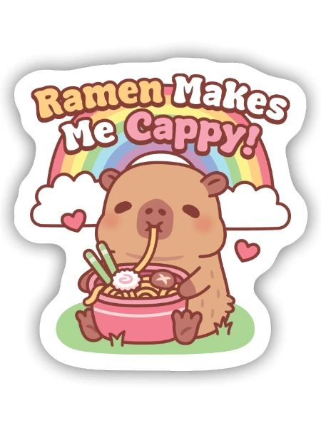 Süßes Kapybara, das Nudeln isst, Ramen macht mich nervös - Sticker Größe S (10 x 10 cm) - Mattweiß - Vorne