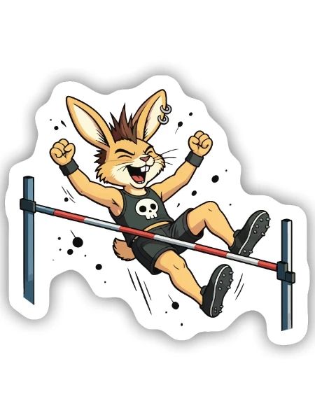 Bunny Punk Hochsprung-Athlet - Sticker Größe S (10 x 10 cm) - Mattweiß - Vorne