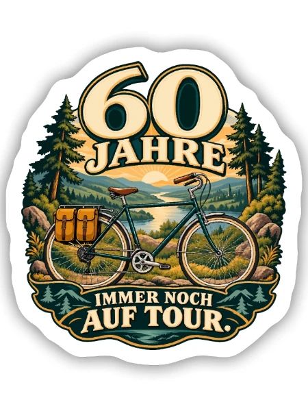 60 Jahre Tour – Fahrrad Jubiläum - Sticker Größe S (10 x 10 cm) - Mattweiß - Vorne