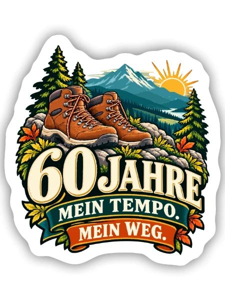 60 Jahre: Mein Tempo, Mein Weg - Sticker Größe S (10 x 10 cm) - Mattweiß - Vorne