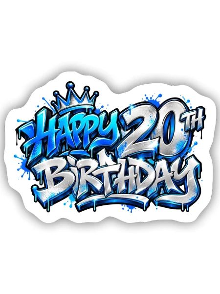 Herzlichen Glückwunsch zum 20. Geburtstag Blue Graffiti: Level Up Boom! - Sticker Größe S (10 x 10 cm) - Mattweiß - Vorne