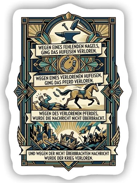 Wegen_eines_fehlenden_Nagels_-- - Sticker Größe S (10 x 10 cm) - Mattweiß - Vorne