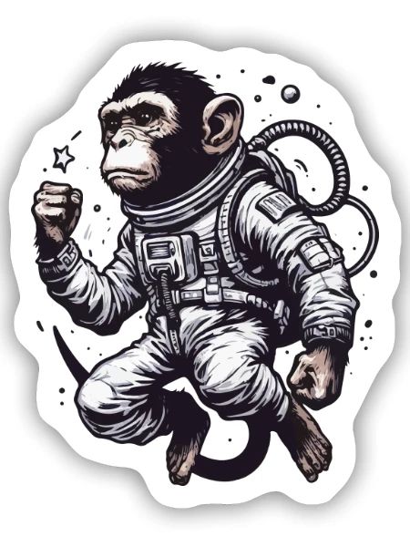 Affe im Raumanzug – Schwarz-Weiß - Sticker Größe S (10 x 10 cm) - Mattweiß - Vorne