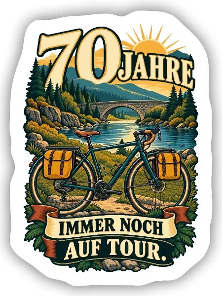 70 Jahre Auf Tour Fahrraddesign - Sticker Größe S (10 x 10 cm) - Mattweiß - Vorne