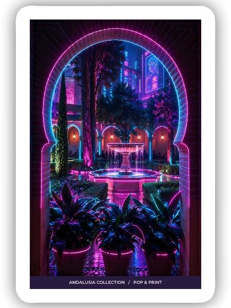 Neon-Innenhof Andalusien - Sticker Größe S (10 x 10 cm) - Mattweiß - Vorne