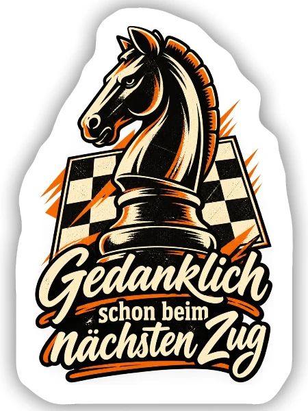 Schach Shirt mit Springer Gedanklich schon beim .. - Sticker Größe S (10 x 10 cm) - Mattweiß - Vorne