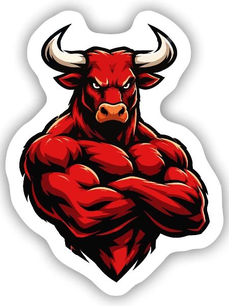 Roter Stier Muskelheld - Sticker Größe S (10 x 10 cm) - Mattweiß - Vorne