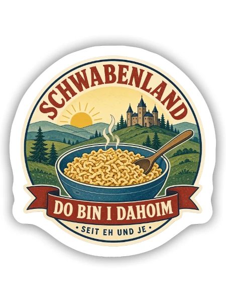 Schwabenland – Do bin i dahoim Vintage Badge - Sticker Größe S (10 x 10 cm) - Mattweiß - Vorne