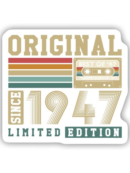 Original 1947 Jahrgang 80. Geburtstag Vintage - Sticker Größe S (10 x 10 cm) - Mattweiß - Vorne