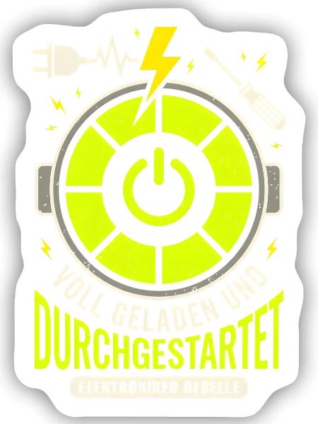 Voll Geladen Und Durchgestartet Elektroniker - Sticker Größe S (10 x 10 cm) - Mattweiß - Vorne