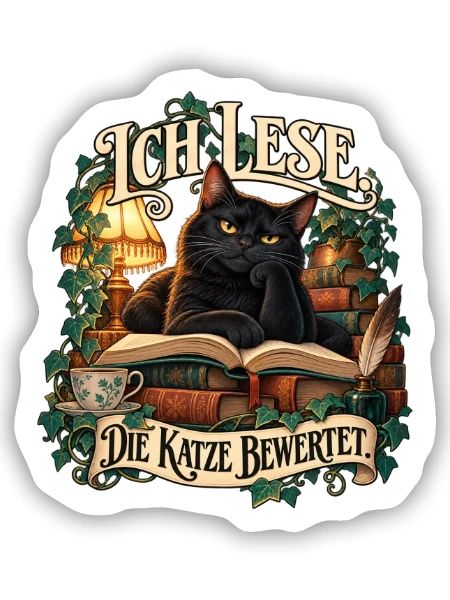Ich lese. Die Katze bewertet. - Sticker Größe S (10 x 10 cm) - Mattweiß - Vorne