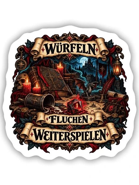 Würfeln Fluchen Weiterspielen - Sticker Größe S (10 x 10 cm) - Mattweiß - Vorne