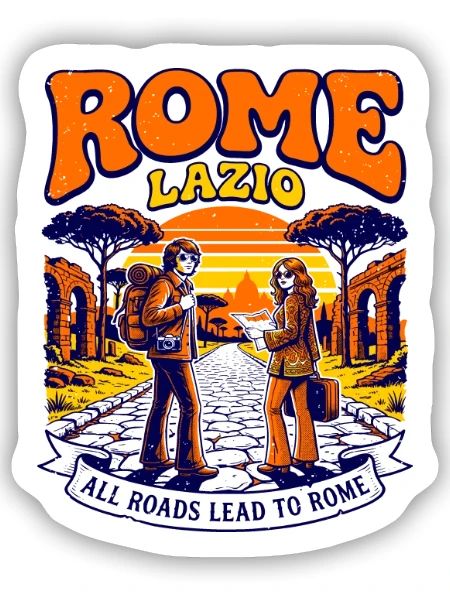 Retro Rome Lazio All Roads Lead To Rome - Sticker Größe S (10 x 10 cm) - Mattweiß - Vorne