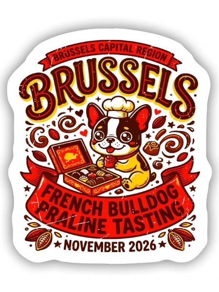 French Bulldog Praline Tasting Brussels Oct - Sticker Größe S (10 x 10 cm) - Mattweiß - Vorne