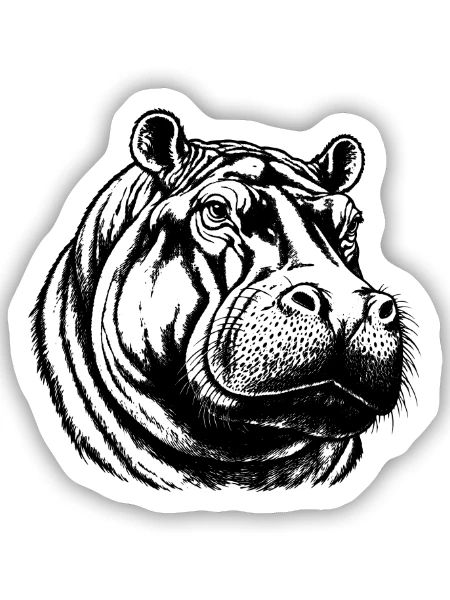 Flusspferd – Schwarz Weiß Tierporträt - Sticker Größe S (10 x 10 cm) - Mattweiß - Vorne